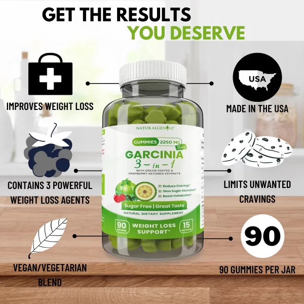 Garcinia Gummies 3 in 1, Appetite Suppressant with Green Coffee, Raspberry Ketones for Weight Loss - Image 5