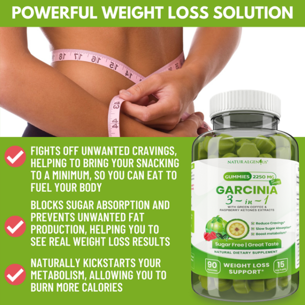 Garcinia Gummies 3 in 1, Appetite Suppressant with Green Coffee, Raspberry Ketones for Weight Loss - Image 3