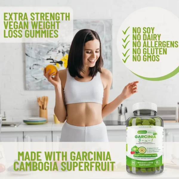 Garcinia Gummies 3 in 1, Appetite Suppressant with Green Coffee, Raspberry Ketones for Weight Loss - Image 6