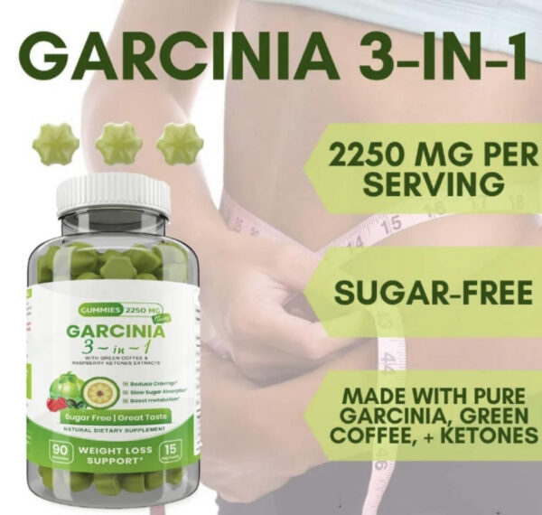 Garcinia Gummies 3 in 1, Appetite Suppressant with Green Coffee, Raspberry Ketones for Weight Loss - Image 7